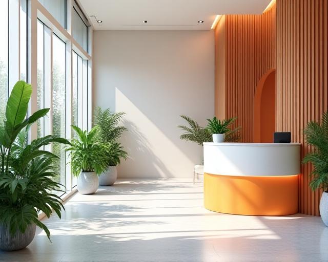 Modern welcoming reception area of Aquavita Renaissance at Alexander Street